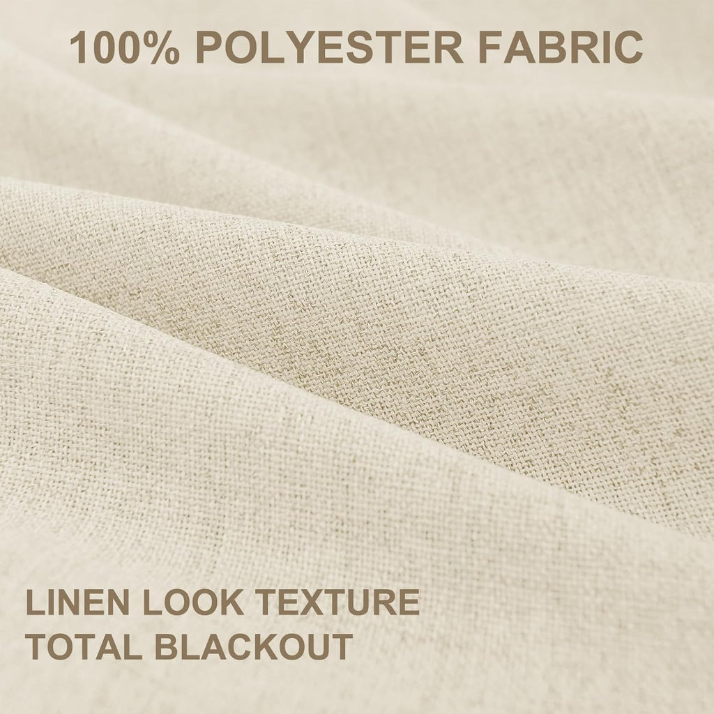 Skiennix 100% Blackout Linen Curtains - Thermal Insulated Drapes for Bedroom | 84" Long, Light Cream, 2 Panels Set