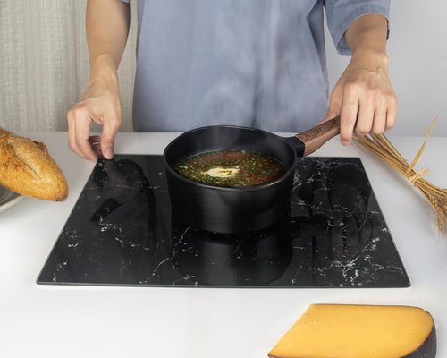 Kitchenville Glass Cutting Board 16"x12": Tempered Glass Kitchen Counter Protector - Durable- Scratch-Resistant, Heat-Proof - Design 1 - Black Marble Effect