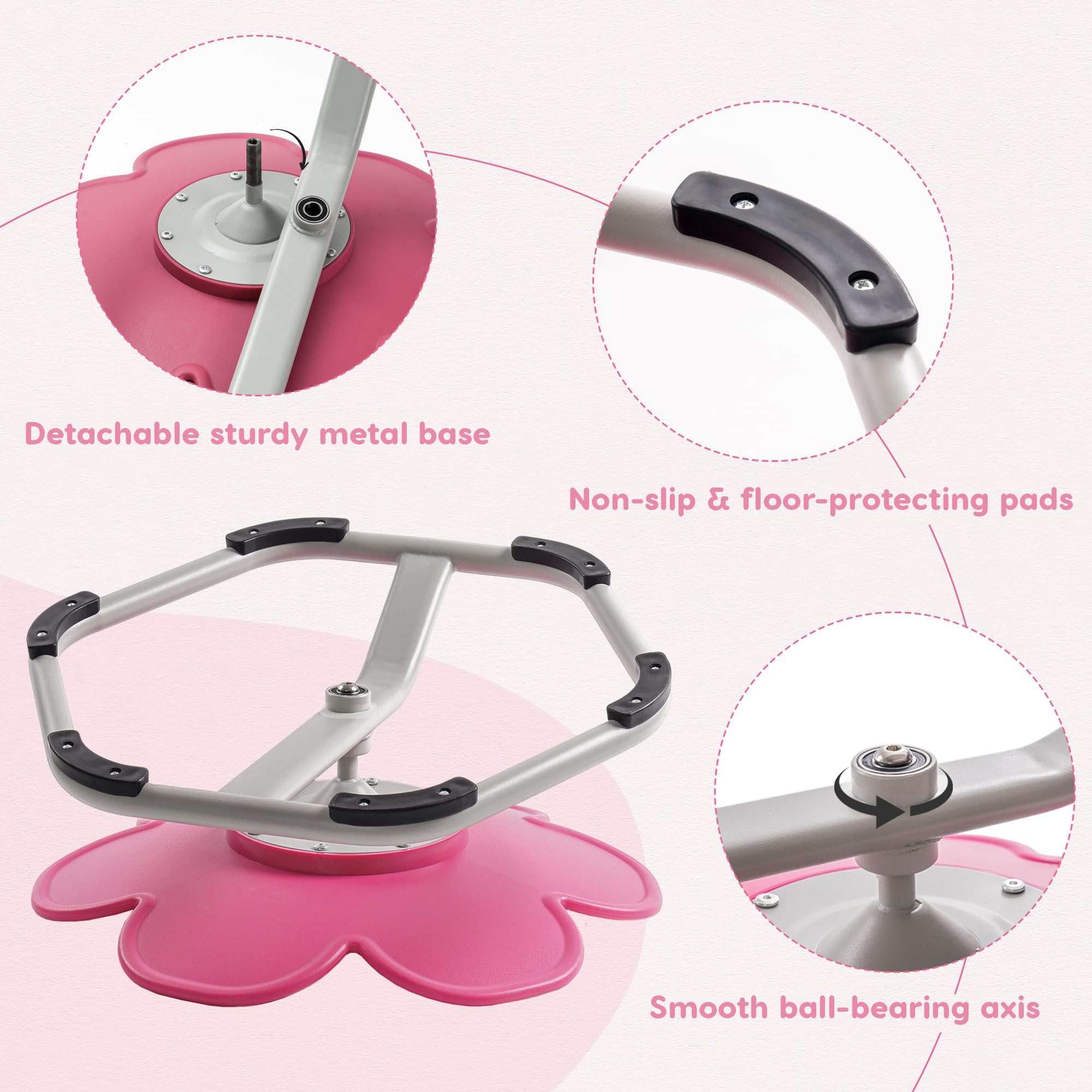 ROBOTIME Kids Sensory Swivel Chair, Autism Spinning Chair for Kids Sensory with Non-Slip Design, Training Body Coordination, No Assembly (Pink)