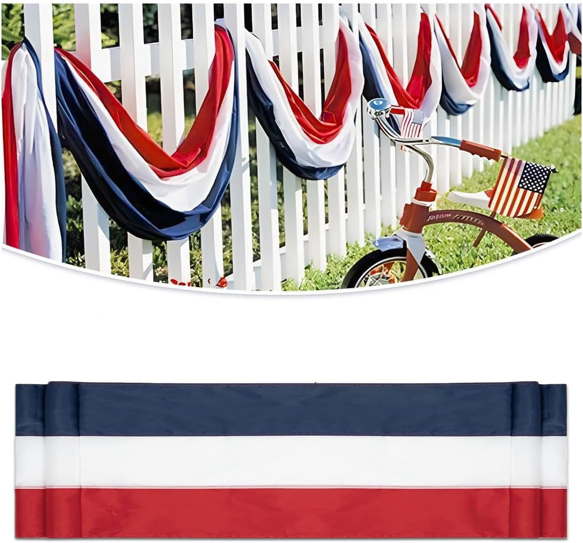 Patriotic US Flag Bunting by [Brand Name] - 2x20 Ft Red, White & Blue Stripe Banner for 4th of July & Veterans Day