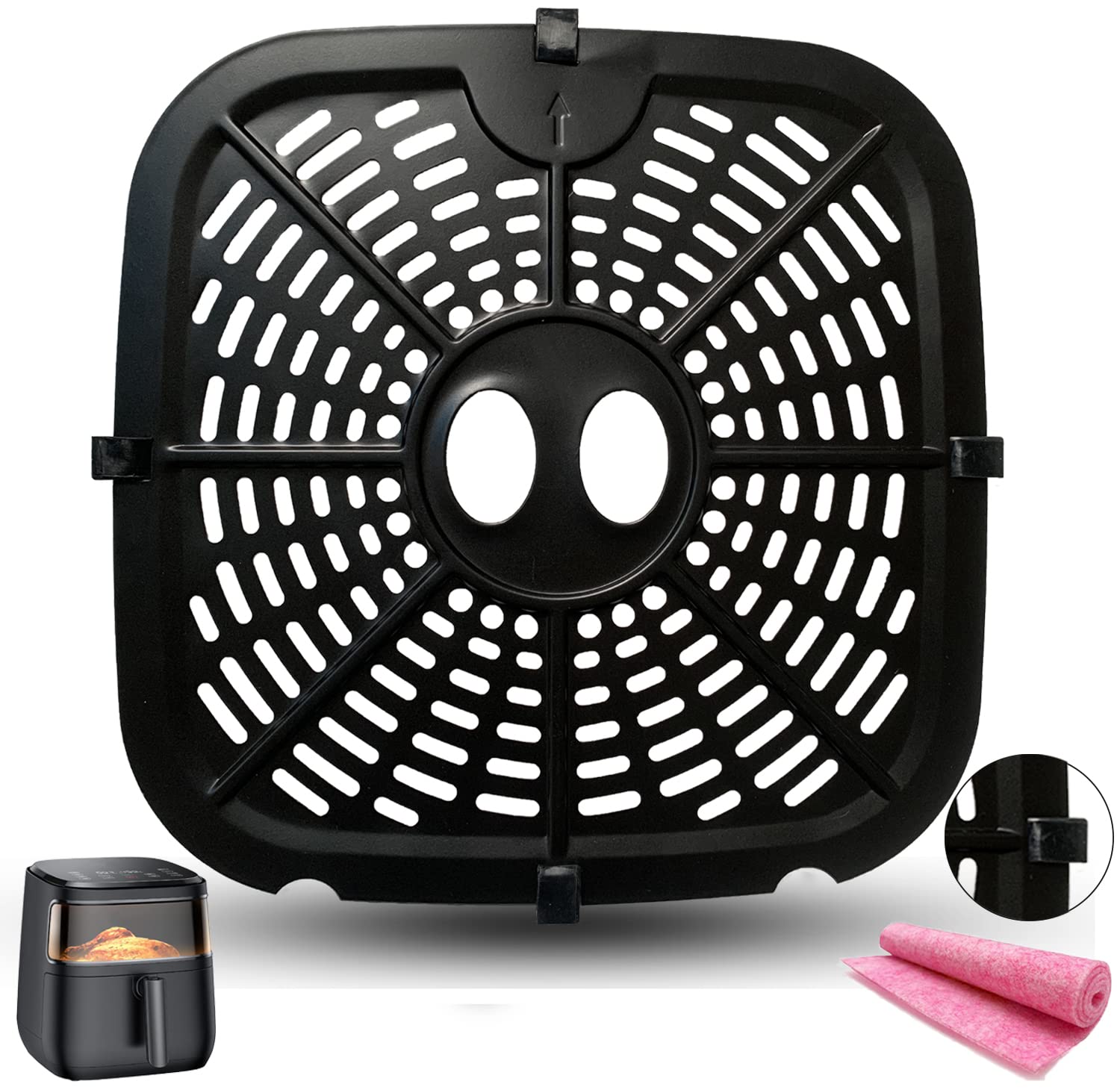HEISENLIN Square Air Fryer Replacement Crisper Tray for 6.8QT Dreo Air Fryer Pro Max, 9.6IN Upgraded Double-layer Coating Air Fryer Grill Plate Pan Rack Grate Grid Insert for Dreo Air Fryers