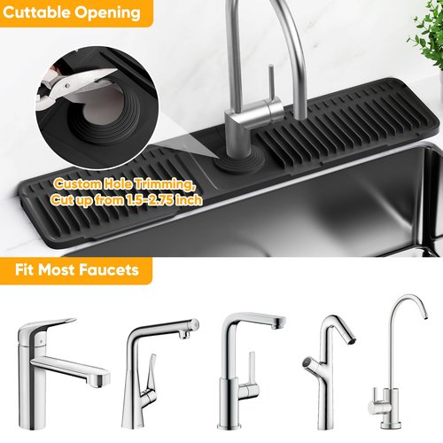 24'' Longer Faucet Mat for Kitchen Sink Splash Guard[7° Slope Fast Self-draining][Snap Lock Fit]Kitchen Sink Faucet Mat Splash Guard Kitchen Sink Area Water Splash Guard Behind Faucet Draining Mat