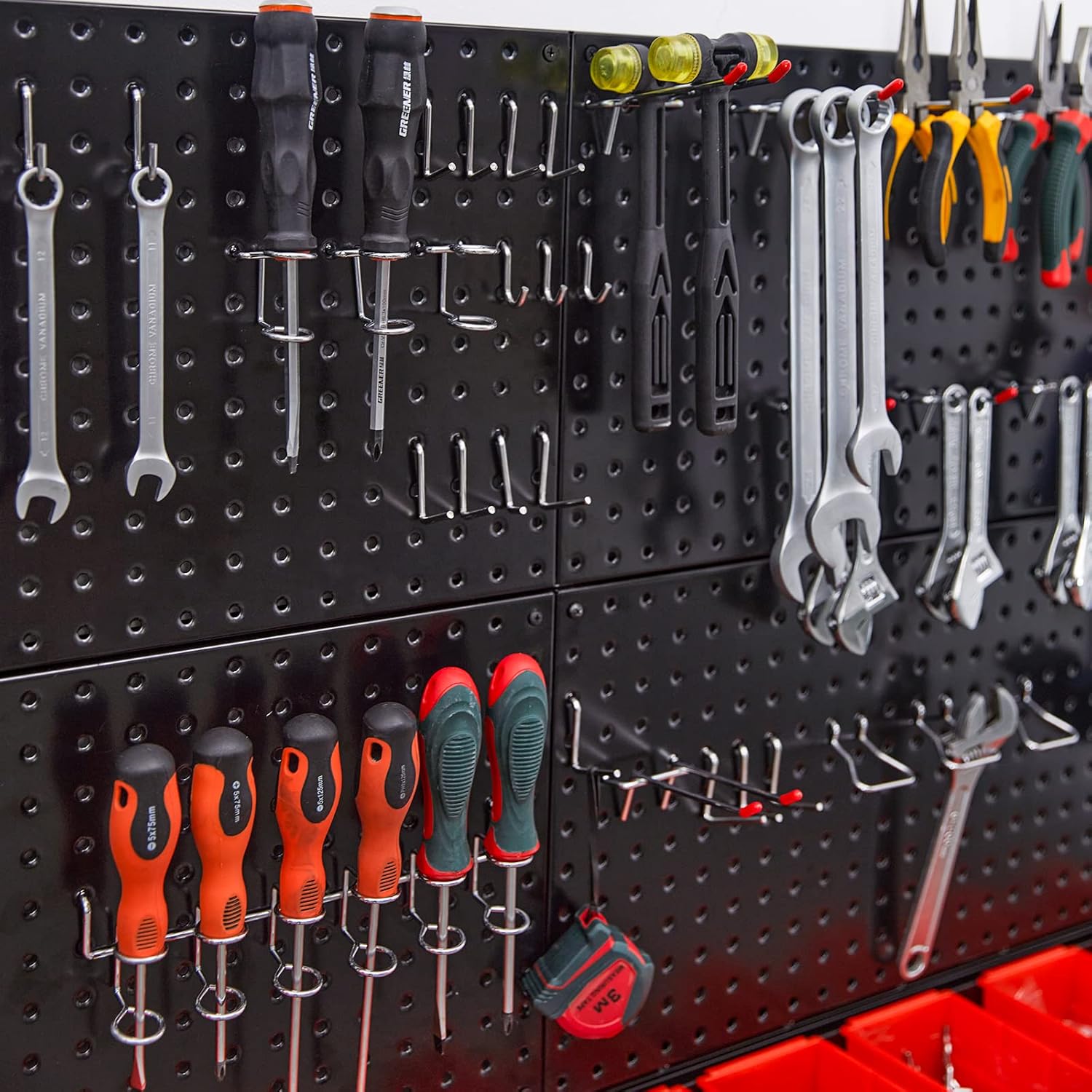Ultrawall Pegboard Wall Organizer - Black Metal Panels with Hooks & Storage Bins | 59-Piece Garage System