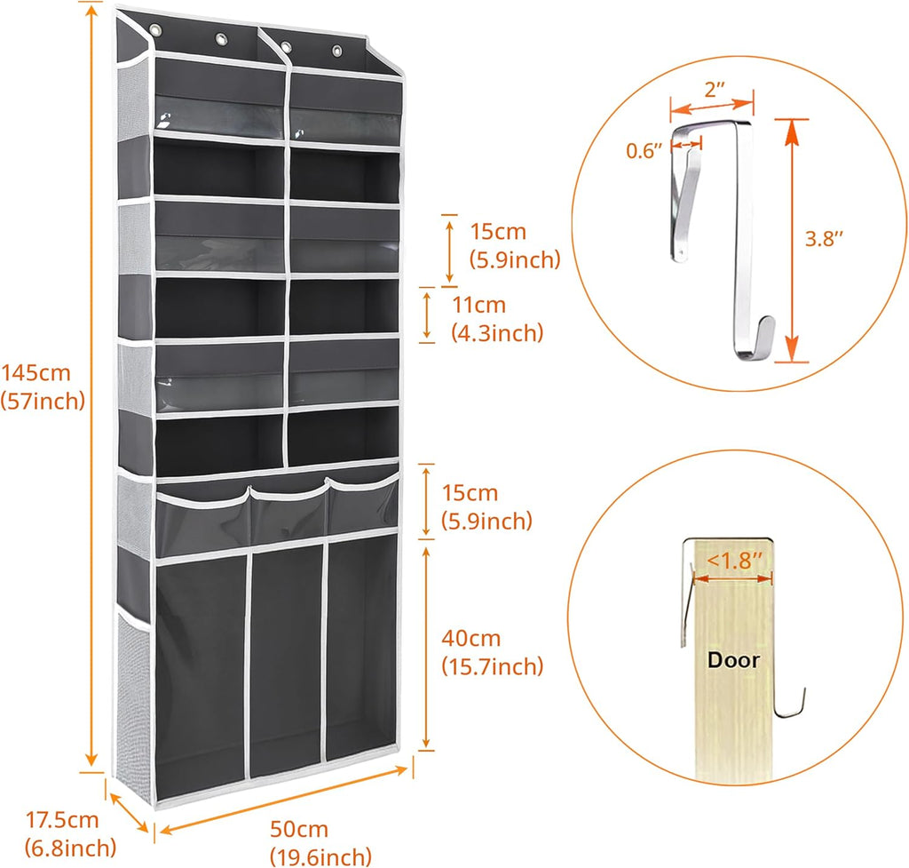 Over The Door Organizer by Extra Large | Heavy-Duty 8 Compartment Design with Clear Pockets - 57 Inch Height