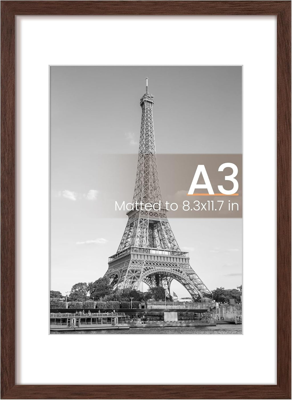 Upsimples A3 Picture Frame - Display 8.3x11.7 Photos with Mat or 11.7x16.5 Without | Brown, 1 Pack