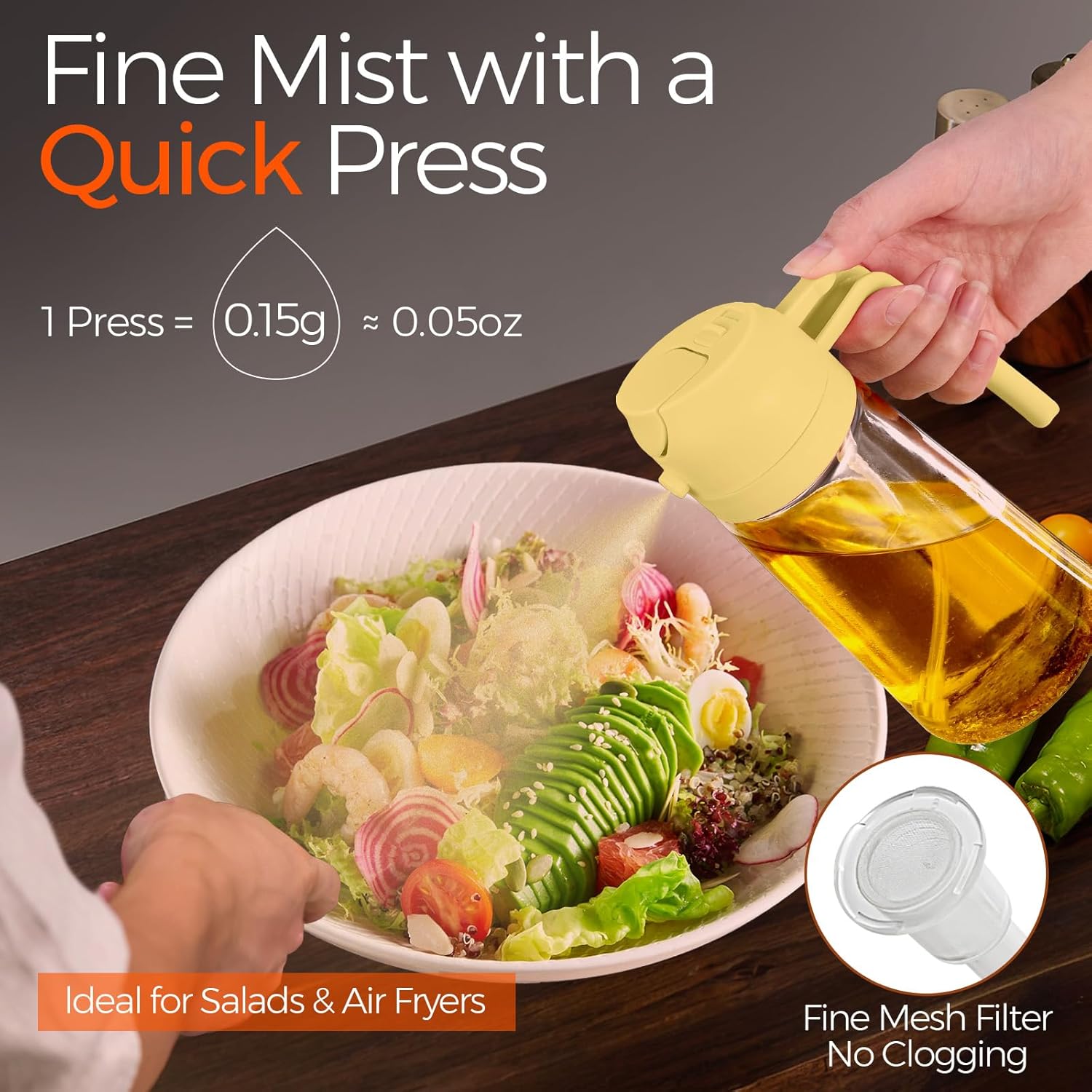 YARRAMATE 16oz Glass Olive Oil Sprayer - 2-in-1 Premium Food Grade Dispenser for Cooking & BBQ (Pomelo)