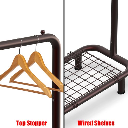 Simple Houseware Clothing Rack with Industrial Pipe and Bottom Shelves, Bronze