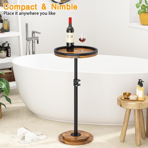 Kificet Small Side Table, Drink Table, Height Adjustable Round End Table, Pedestal Side Table for Small Spaces in Living Room, Bedroom, Brown