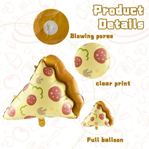 10 PCS Pizza Balloons Set, 23 inch Pizza Party Decoration for Birthday, Foil Mylar Food Celebration Party Balloon Supplies for Pizza Favors