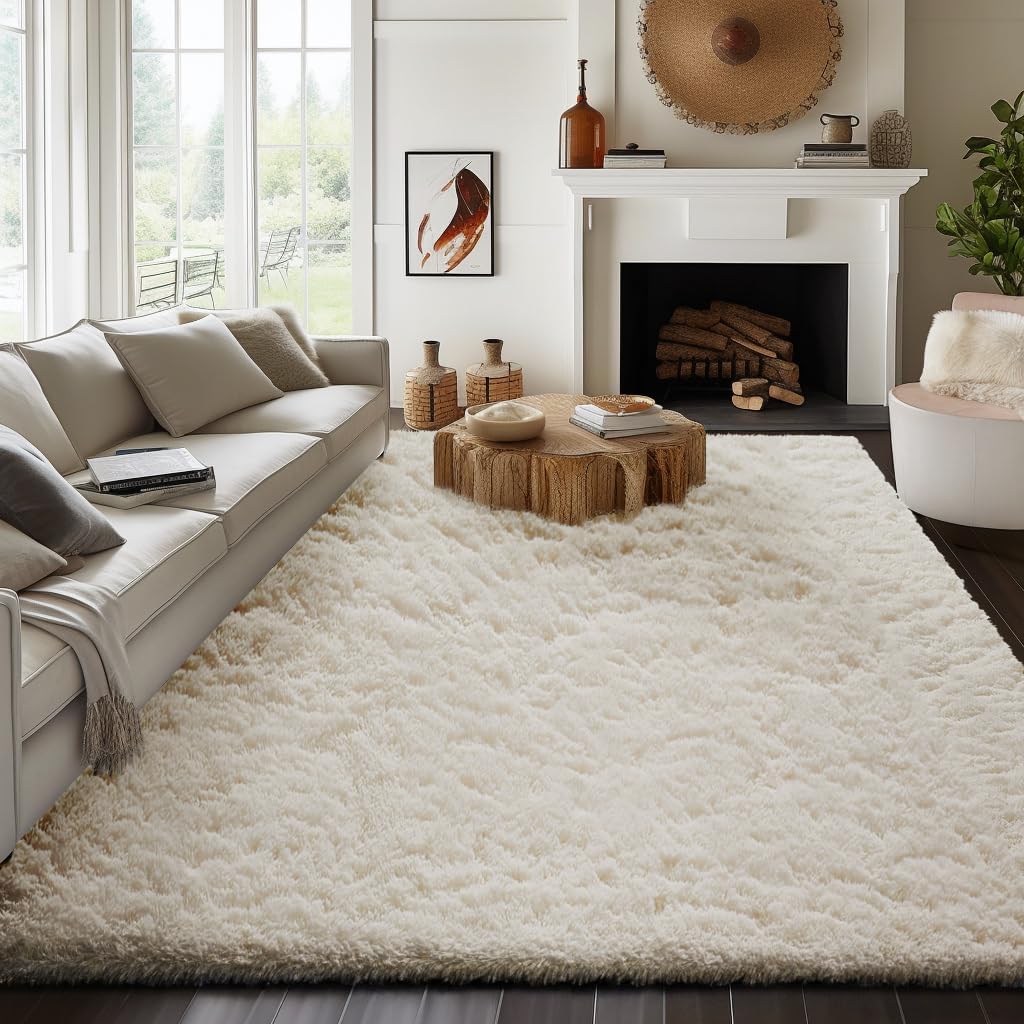 Ophanie Area Rugs - Soft Non-Slip Shag Carpet for Living Room & Nursery | Ivory 7x10 Size