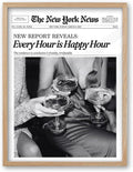 iHery Framed Newspaper Wall Art - Trendy Retro New York Prints | Natural Oak Wood, Large 16x20in for Bedroom & Living Room