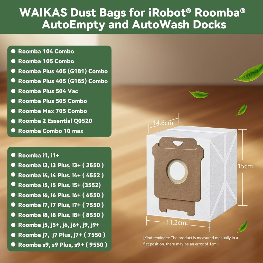 WAIKAS 6-Pack Replacement Vacuum Bags for iRobot Roomba | Compatible with i7+, i3+, i4+, i6+, i8+ & More