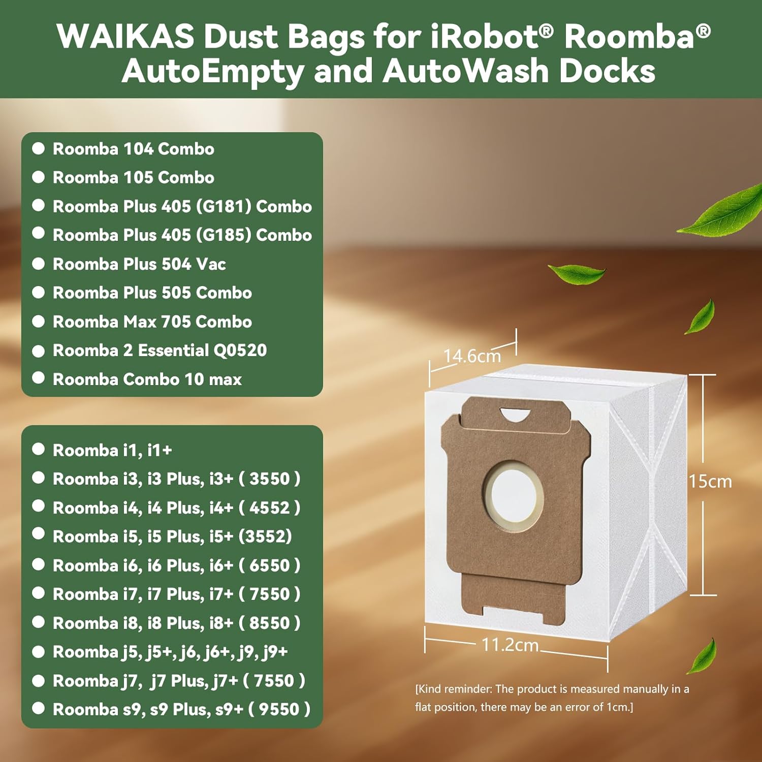 WAIKAS 6-Pack Replacement Vacuum Bags for iRobot Roomba | Compatible with i7+, i3+, i4+, i6+, i8+ & More