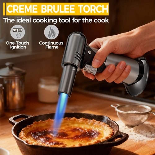 Butane Torch, Butane Refillable Kitchen Cooking Torch, Torch Lighter with Safety Lock And Adjustable Flame For BBQ, Baking, Brulee Creme, Crafts and Soldering(Butane Gas Not Included)