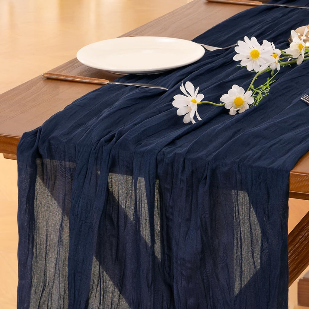 Socomi Cheesecloth Table Runner - 10pcs Navy Blue Boho Rustic Design | 120 Inch for Weddings & Events