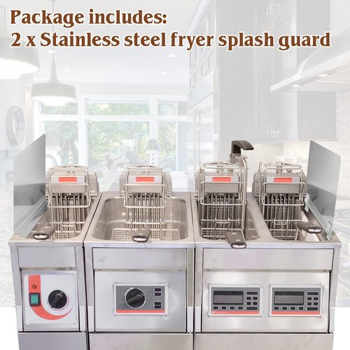 Ferraycle 2 Packs Stainless Steel Fryer Splash Guard Commercial Side Stove Splash Splatter Guard for Stop Oil from Splattering(20-1/2)