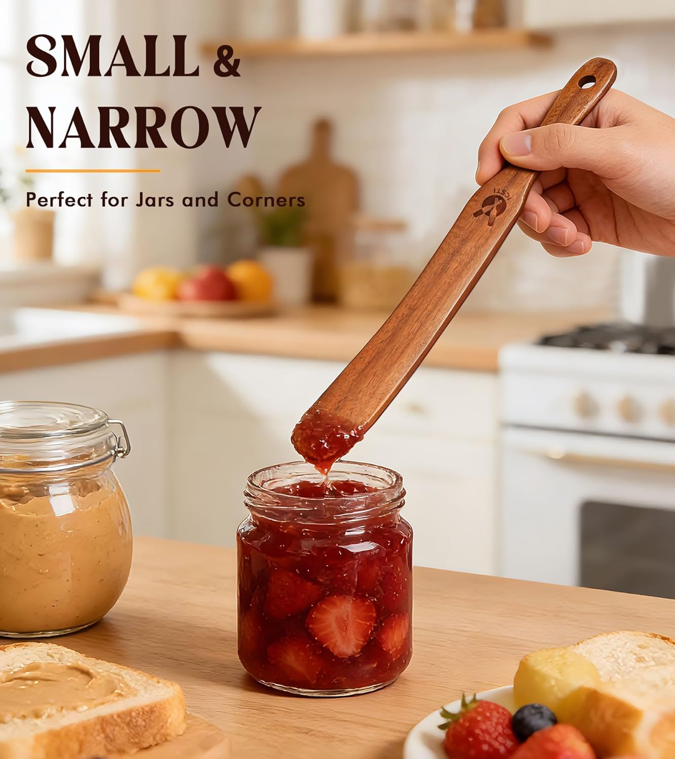 Skiennix Skinny Spurtle - Natural Teak Dough Whisk for Sourdough Starter | Perfect for Mixing & Reaching Jar Bottom