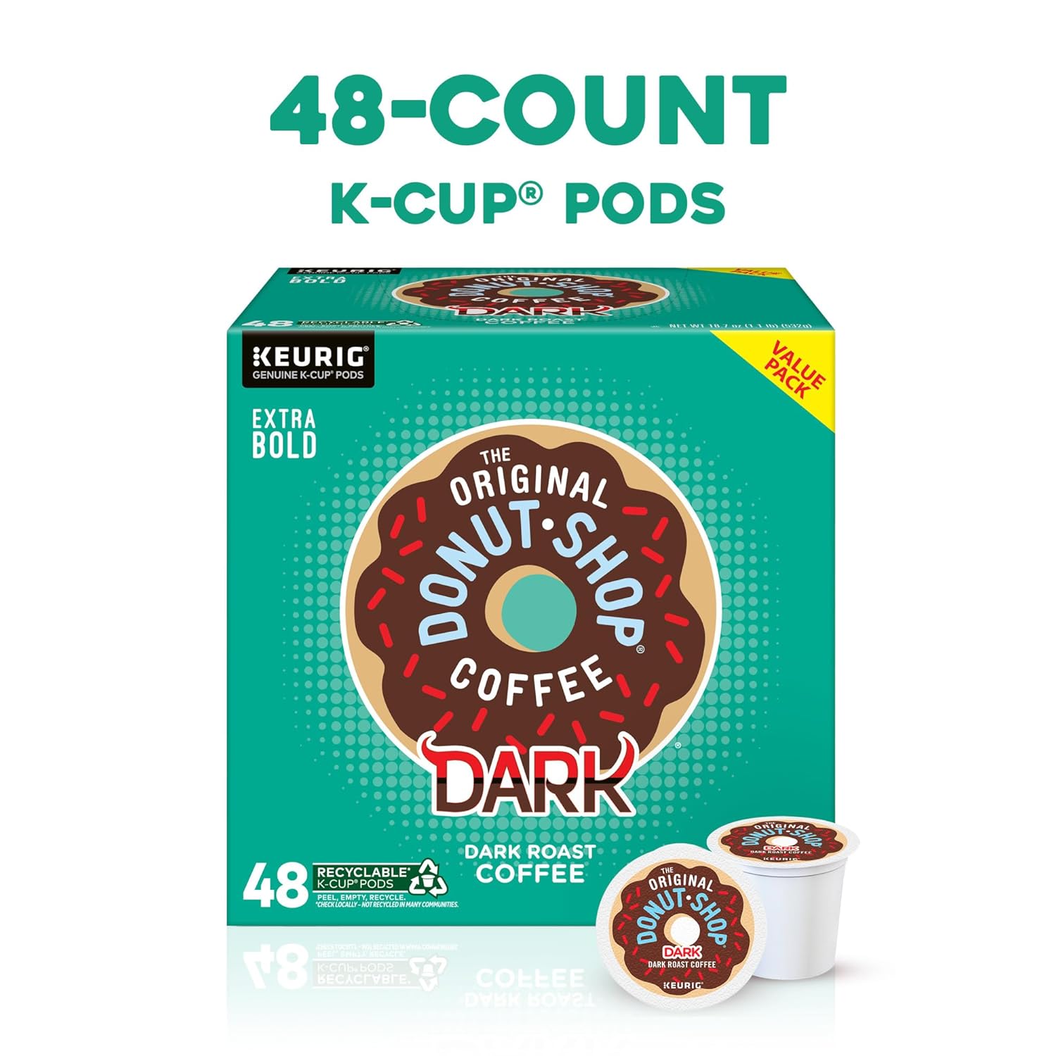 Original Donut Shop Coffee - Dark Roast K-Cup Pods | Single Serve, 48 Count for Rich Flavor