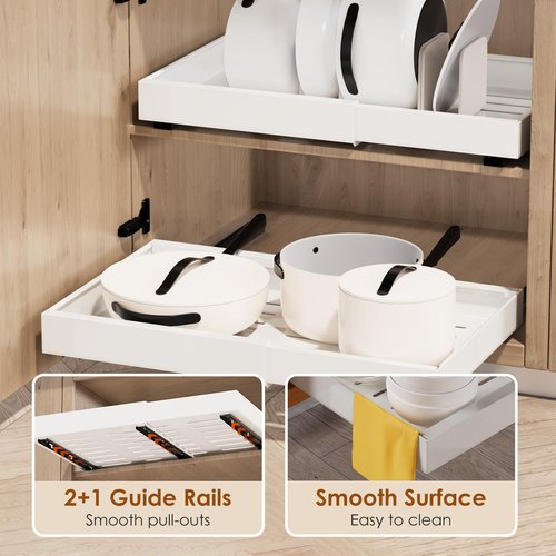 Landmok 2 Pack Expandable Pull Out Cabinet Organizer 16.5" Deep, Adjustable Width 12.6"-20.5", No Drill Adhesive with Triple Track Rails, Heavy Duty Slide Out Drawers for Kitchen,Pantry,Cabinets,White