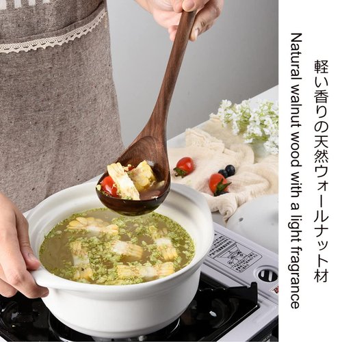 6 Pcs Black Walnut Kitchen Utensils Set,Handmade Natural Walnut Cooking Tools for Non-stick Serve Cookware with soup ladle Spatula Slotted Spatula Solid Spoon Slotted Spoon Spaghetti Server