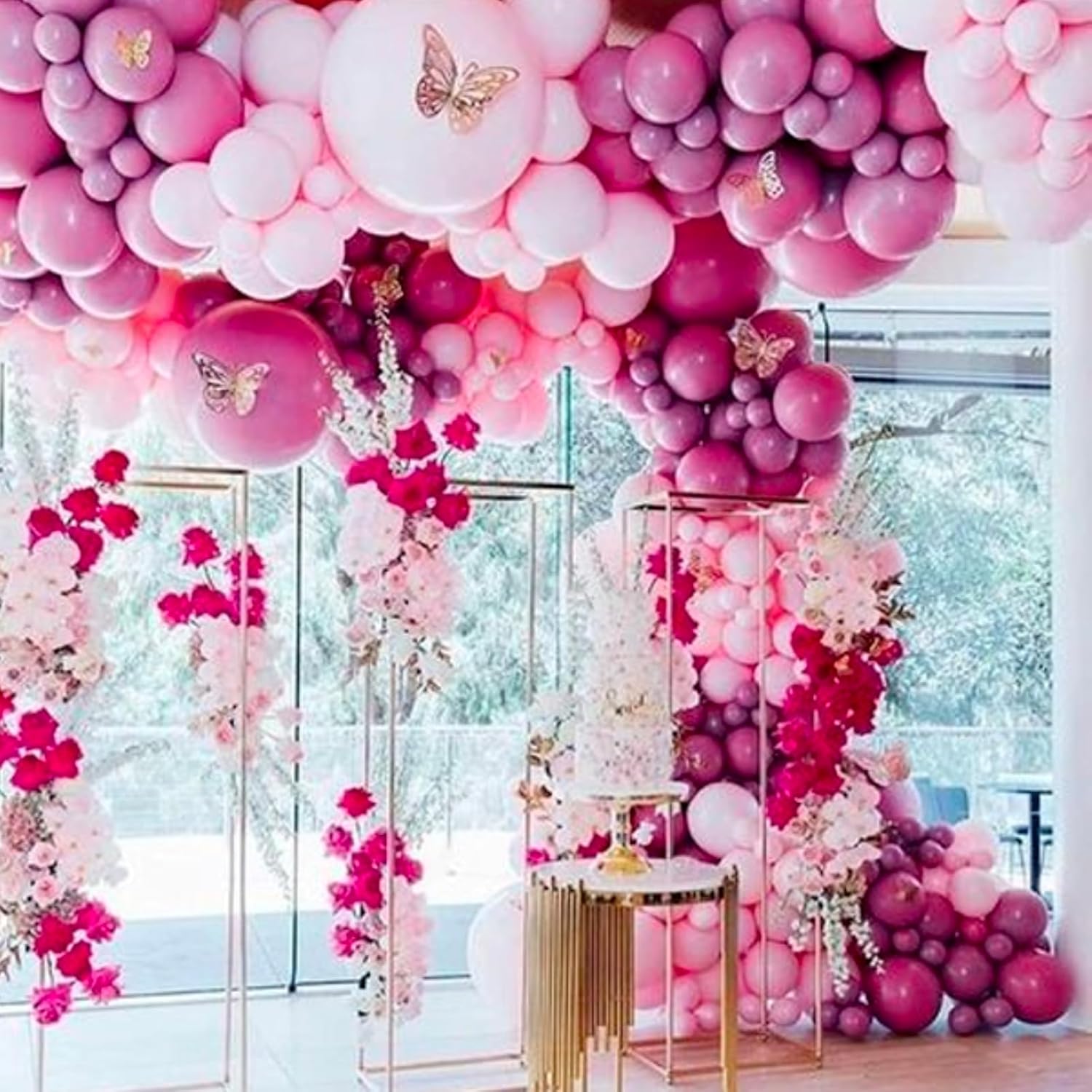 PartyWoo Hot Pink Balloons - 140-Piece Metallic Balloon Arch Kit for Engagements & Parties | 5-18 Inch Sizes