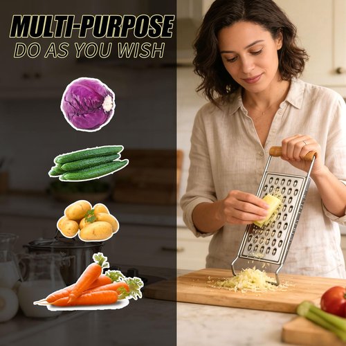 2 Pack Cheese Grater Handheld,Stainless Steel Zester Set of 2, Kitchen Flat Handheld Grater For Potato, Vegetable Chocolate, Spices,Carrot, Butter,Parmesan Cheese（Coarse Grater&Fine Grater）