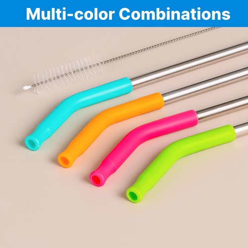 Bluwing Metal Straws with Silicone Tip for 42 oz YETI Tumbler, 4 Pcs Reusable Stainless Steel Straws for 42 oz YETI, 30oz Stanley Cup(Color 4)