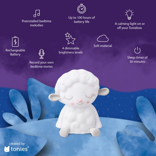 Tonies Night Light - Sleepy Sheep Audio Play Character from Sleepy Friends | Warm Glow | 90 Minutes of Beautifully Composed Melodies | Record Your Own Bedtime Stories