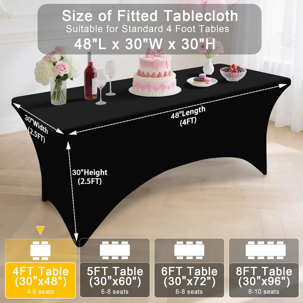 Smiry Spandex Table Cloth - 2 Pack Elastic Fitted Stretch Covers | Washable & Wrinkle-Free (Black, 48"x30"x30")