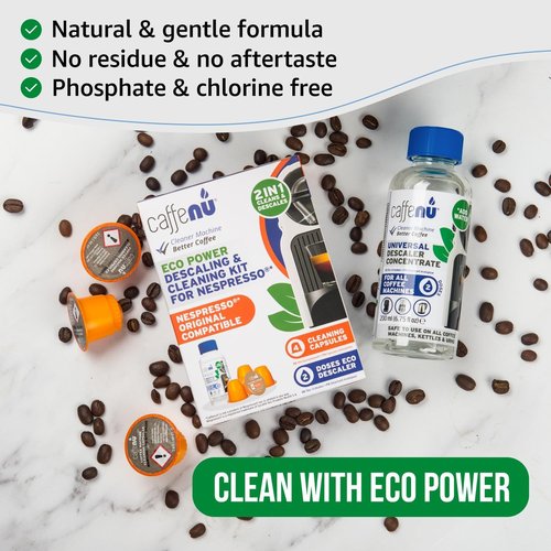 Nespresso Descaling Kit & Cleaning Pods - 2 Use Descaling Solution & 4 Cleaner Pods for Better Tasting Coffee