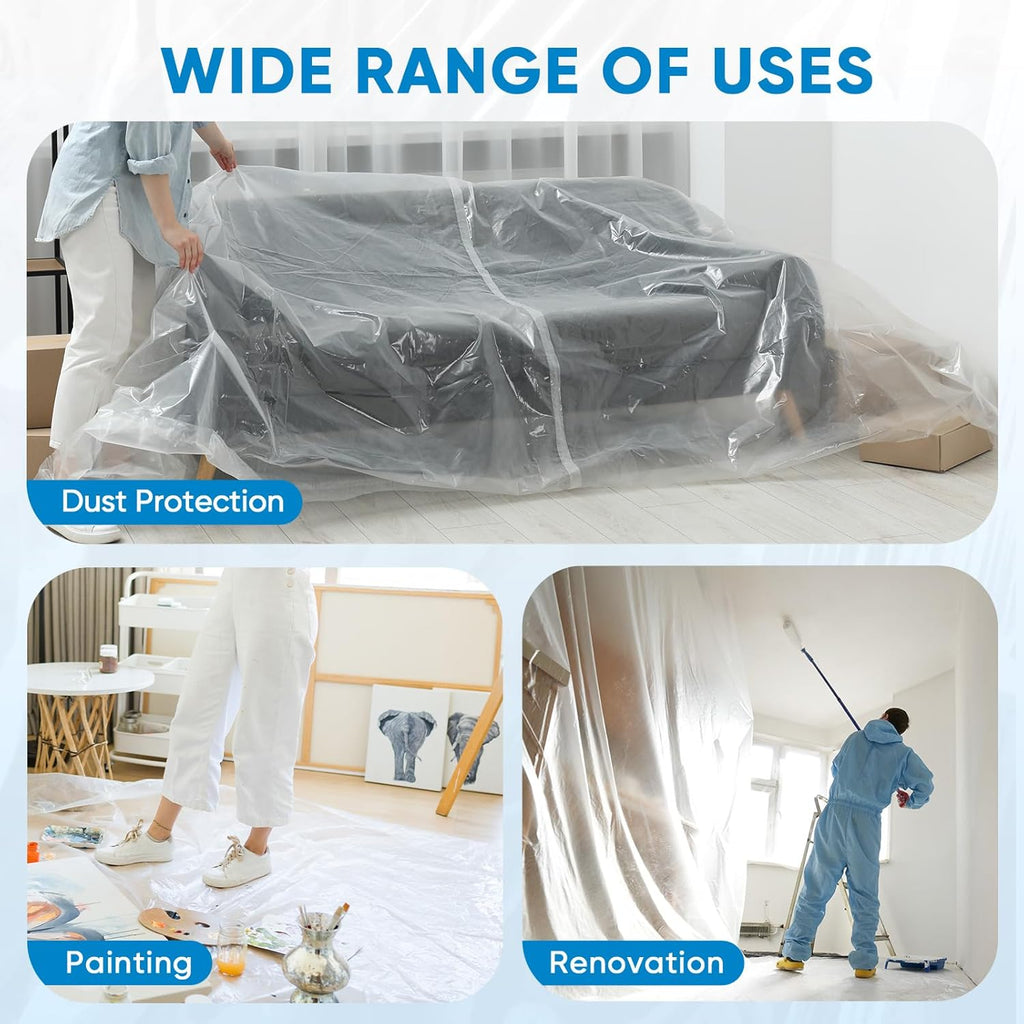TICONN Plastic Drop Cloth - 12 x 9 Ft Waterproof Sheeting for Painting & Furniture Protection | 6PK, 1.2Mil