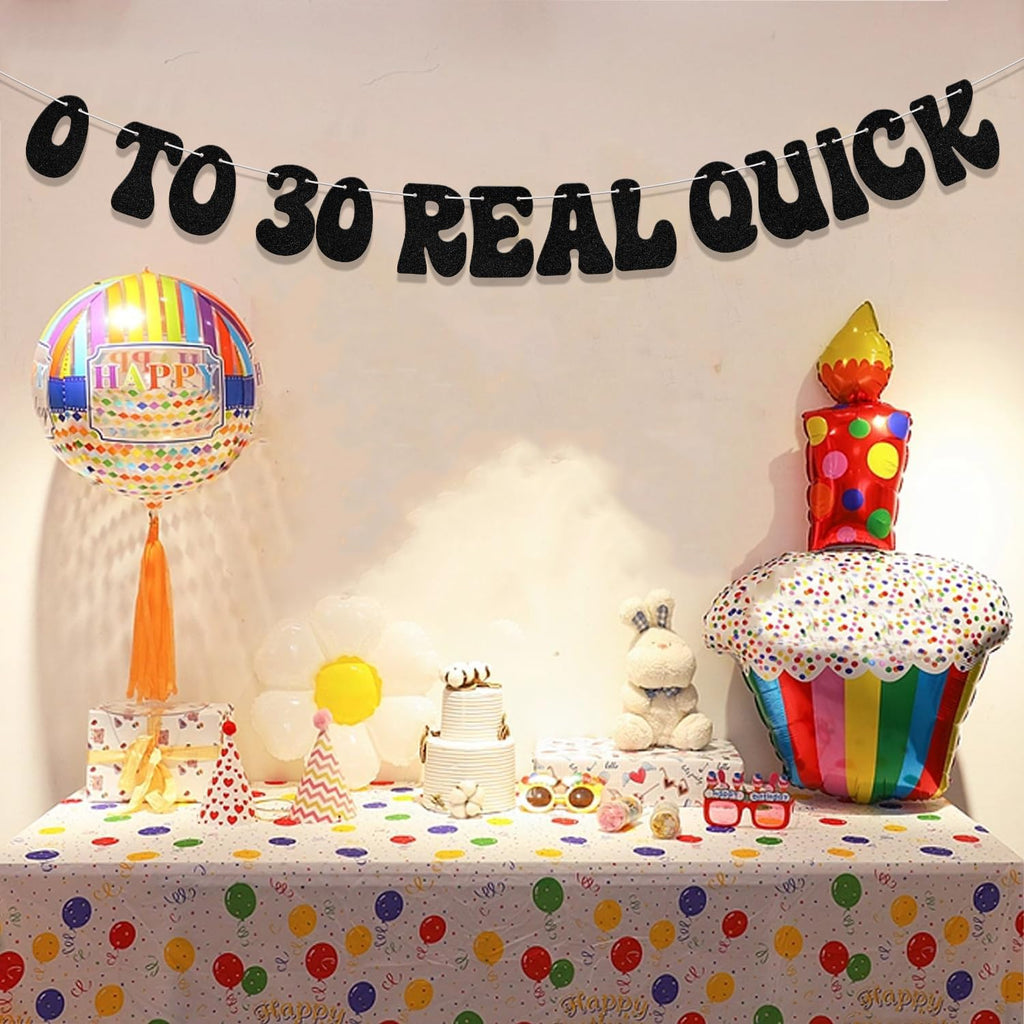 0 to 30 Real Quick Banner Here Lies My Youth Banner Cheers to 30 Years Party Decoration Funny Thirty Birthday Party Supplies Black Glitter