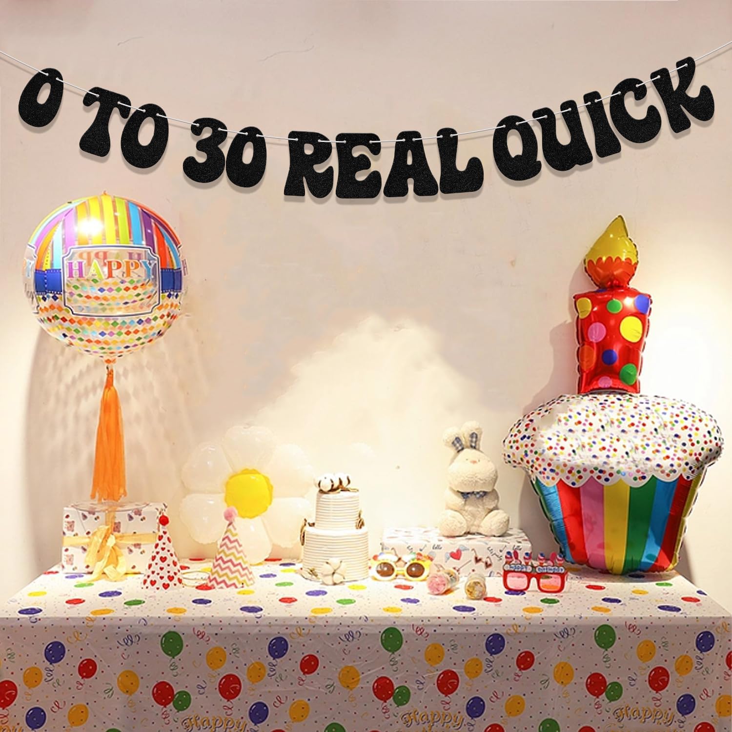 0 to 30 Real Quick Banner Here Lies My Youth Banner Cheers to 30 Years Party Decoration Funny Thirty Birthday Party Supplies Black Glitter