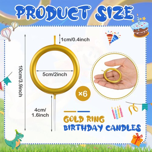 Conelist 6 Pcs Gold Ring Birthday Candles Cake Topper Cartoon Characters Themed Candle for Cartoon Theme Birthday Party Decorations Supplies