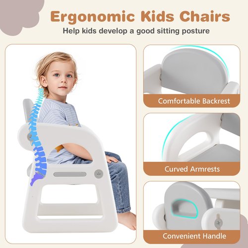 HONEY JOY Kids Table and Chair Set, Plastic Children Activity Table and 2 Chairs w/Building Blocks, Storage, for Art Craft, Toddler Table and Chair Set for Daycare Playroom, Gift for Boys Girls (Gray)