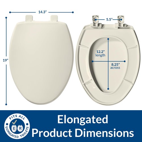 Bemis 7300SLEC Slow Close Toilet Seat, Easy Clean Hinges and Durable Plastic Seat, Made in USA, Elongated, Biscuit