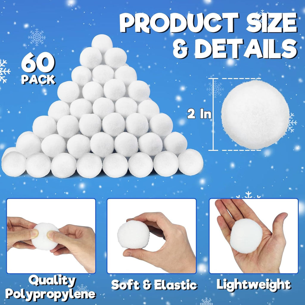 Skiennix 60 PCS Fake Snowballs - 2 Inch Indoor Decorations for Family Fun & Holiday Parties