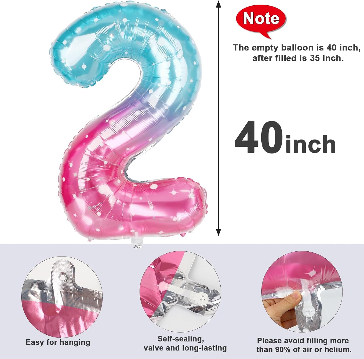 Skiennix 40-Inch Number Balloons - Pink & Purple Birthday Decor for 2nd, 12th, 21st Parties & Celebrations