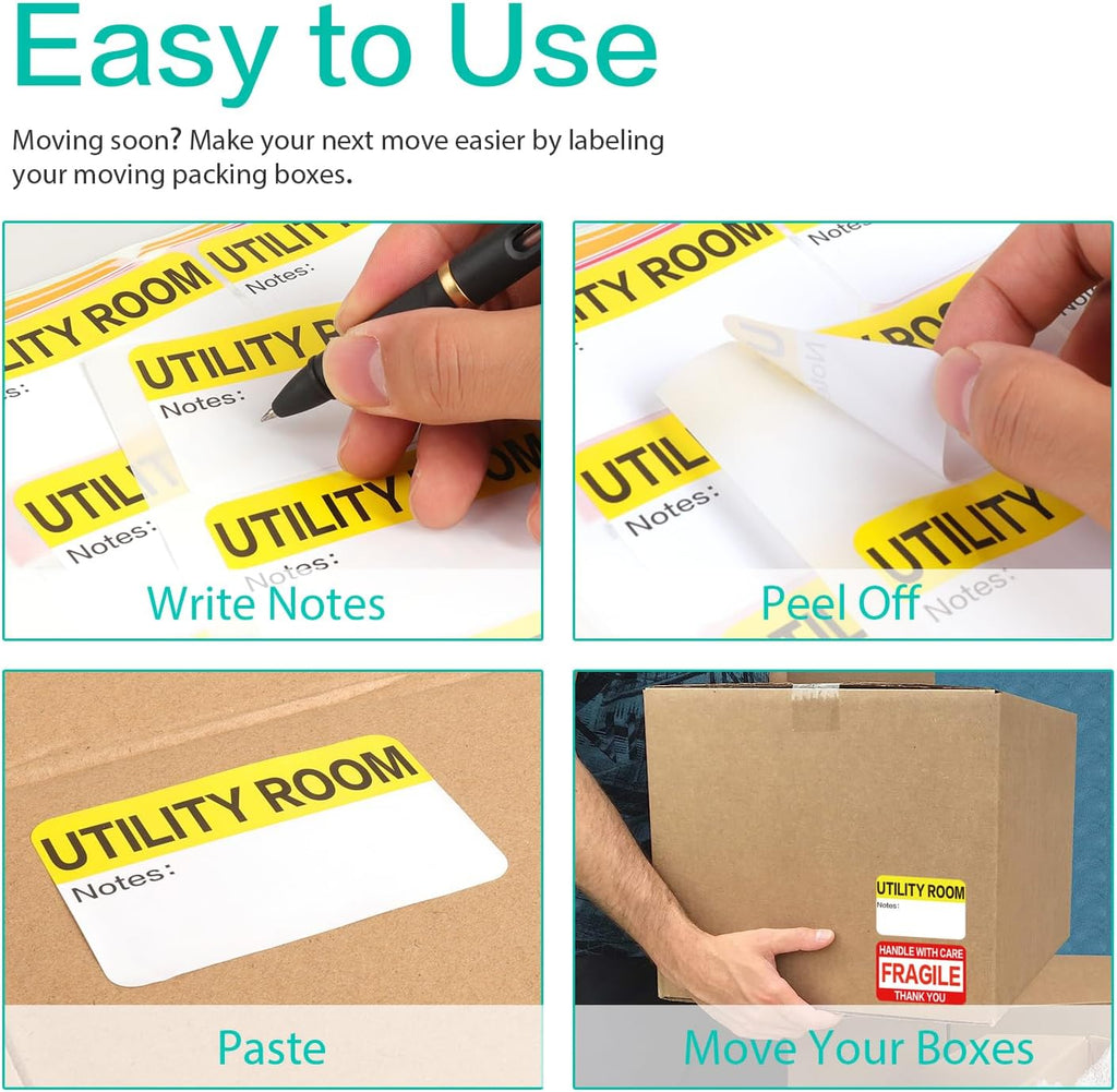 Skiennix Large Home Moving Packing Box Labels - 600 Count with Color-Coded & Writable Areas | Ideal for 3-4 Bedroom Homes