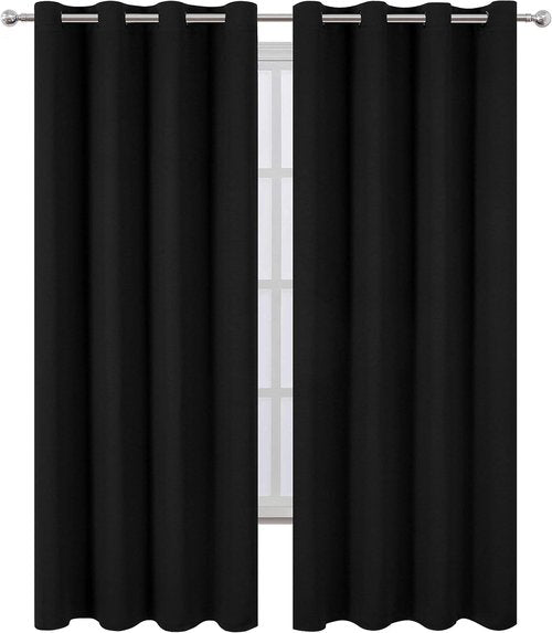 LEMOMO Blackout Curtains - Thermal Insulated Room Darkening Set of 2 Panels | 52 x 84 Inches - Black
