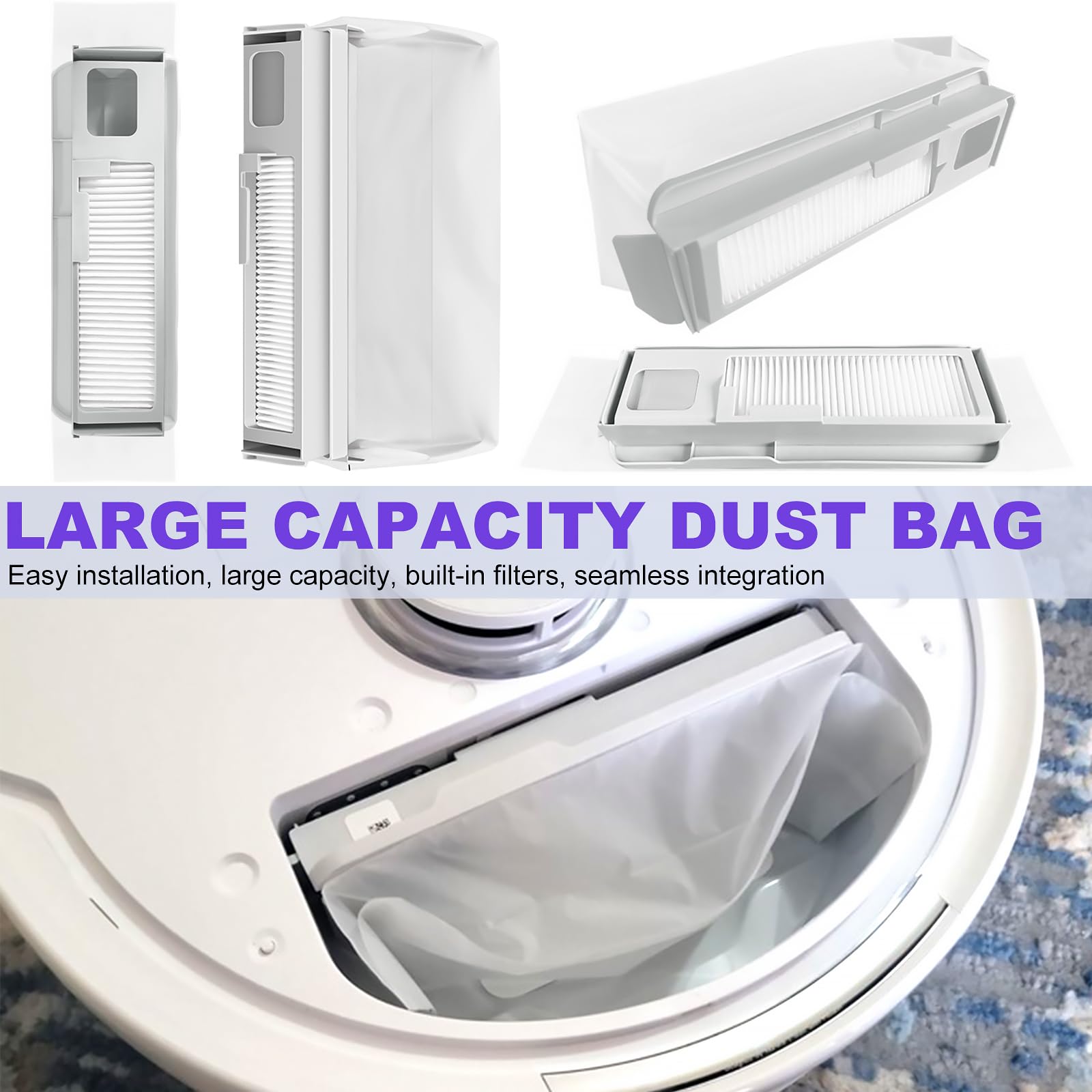 Replacement Accessories Compatible with Narwal Freo X Ultra Robot Vacuum Cleaner, 2 Main Brush, 6 Hepa Filter, 6 Dust Bags, 8 Mop Pads, 8 Side Brushes
