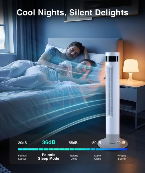 Tower Fan With Remote, Cooling Tower Fans that Blow Cold Air for Bedroom Office, 85° Oscillating Standing Bladeless Floor Fan for Home, 24ft/s Velocity, 3 Modes, 3 Speeds, 12Hrs, 36 inch (White)