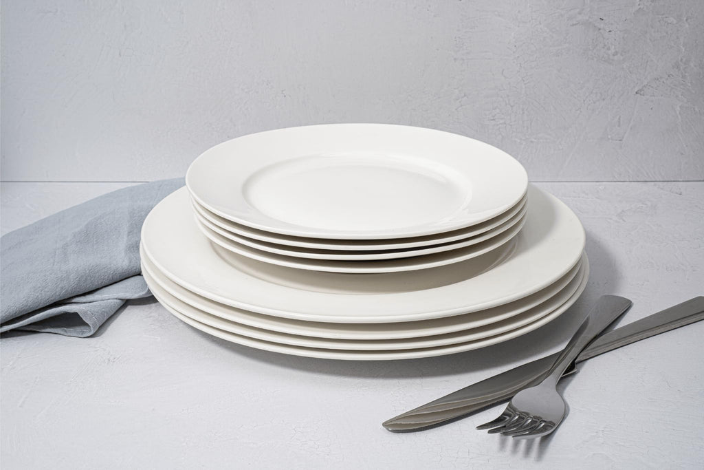 Square House New Bone China 12 Piece Dinnerware Set, Santorini Collection (Pure), White, Daily Use China, Tableware Service for 4