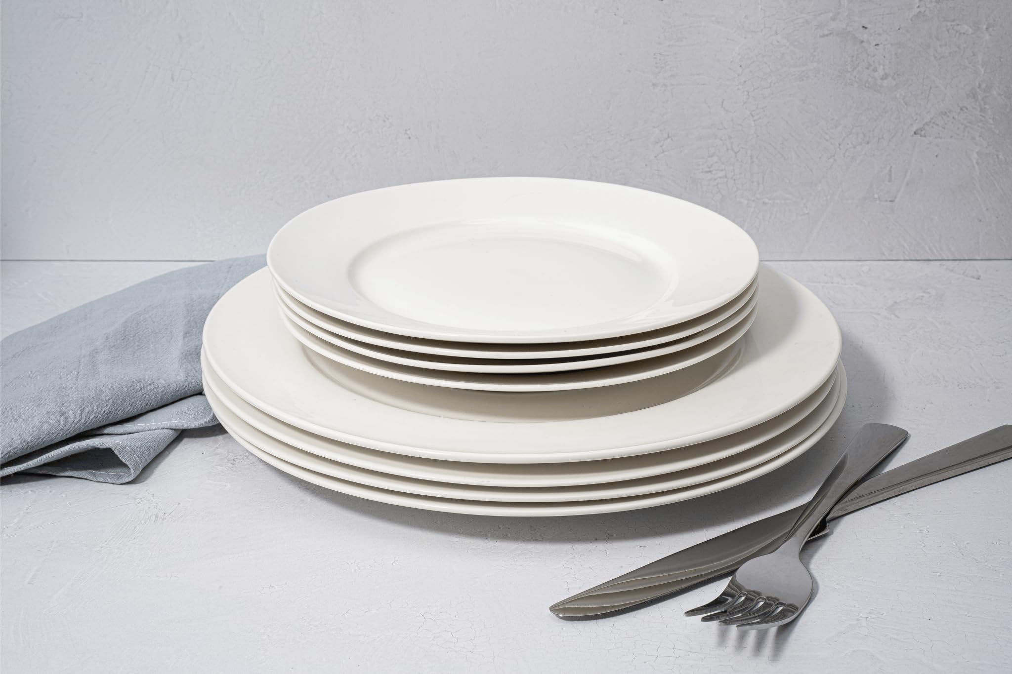 Square House New Bone China 12 Piece Dinnerware Set, Santorini Collection (Pure), White, Daily Use China, Tableware Service for 4