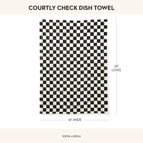 MACKENZIE-CHILDS Set of 1 Cotton Dish Towel, Decorative Kitchen Towel, Black-and-White Courtly Check