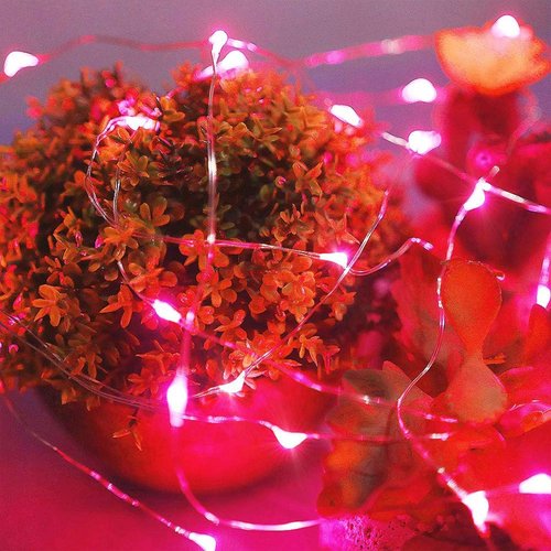 Ariceleo LED Fairy Lights - Battery Operated Copper Wire String Lights | 5m/16ft Red for Bedroom & Events