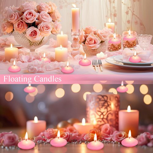 Nuanchu 20 Pcs Pink Floating Candles Centerpieces for Wedding 1.5 Inch Small Unscented Floating Candles Decoration for Valentine's Day Party Wedding Anniversary Holiday Party Gifts Home Pool Decor