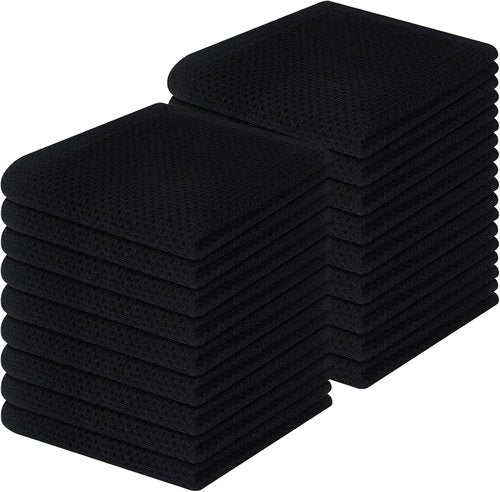 Homaxy 100% Cotton Dish Cloths - Ultra Soft, Absorbent & Quick Drying | 12x12 Inches, 18-Pack, Black