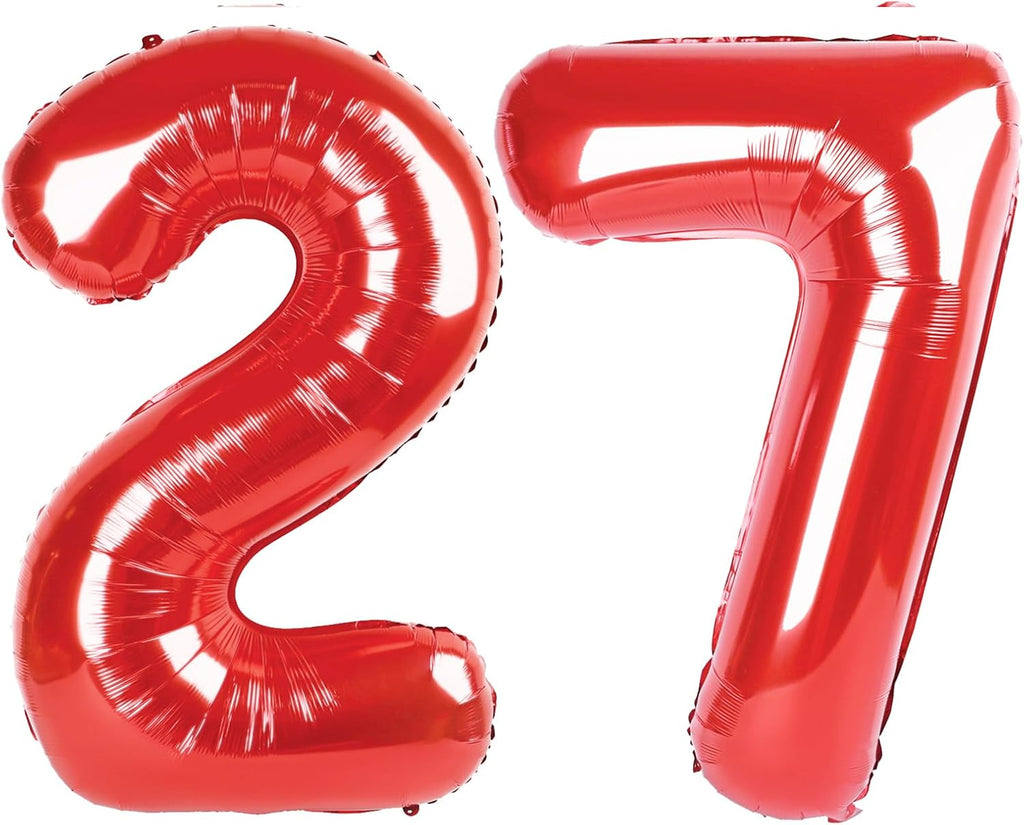 Red 27 Balloons - Large Happy Birthday Decoration for Men & Women | Foil Number Balloons for Celebrations