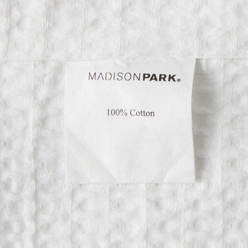 Madison Park Finley 100% Cotton Shower Curtain, Waffle Weave Texutre Minimalistic Design, Modern Bathroom Decor, Machine Washable, Fabric Privacy Screen 72x72", White